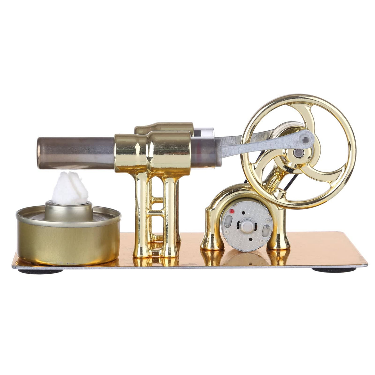 γ-Type Golden Single Cylinder Sterling Engine Generator Stirling Model with LED Diode and Bulb Science Experiment Educational Toy - stirlingkit