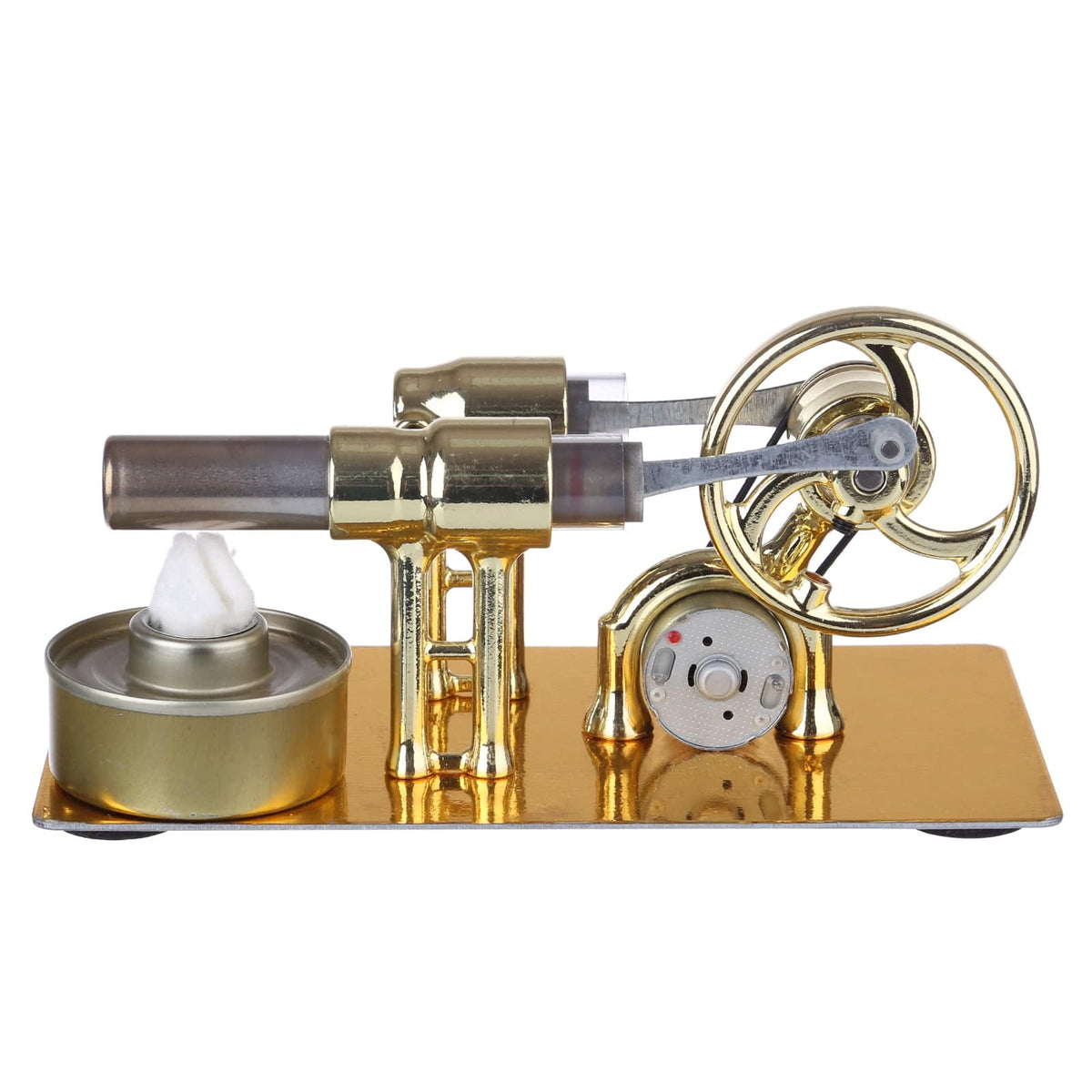 γ-Type Golden Single Cylinder Sterling Engine Generator Stirling Model with LED Diode and Bulb Science Experiment Educational Toy - stirlingkit