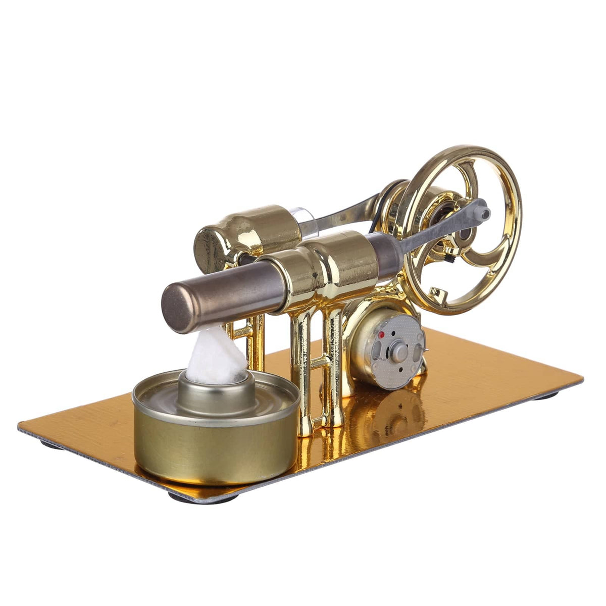 γ-Type Golden Single Cylinder Sterling Engine Generator Stirling Model with LED Diode and Bulb Science Experiment Educational Toy - stirlingkit